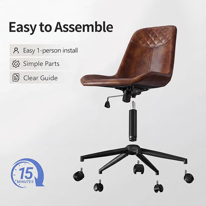 DUHOME Modern PU Leather Office Chair Desk Chair Swivel Computer Chair Yellowish-Brown