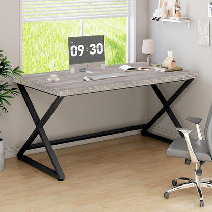 IBF Gray Desk, Industrial 47 in Computer Desk for Writing Study, Simple Wooden Metal Executive Work Desk for Home Office, Modern Pc Gaming Laptop Workstation Computer Table in Bedroom, Light Grey Oak