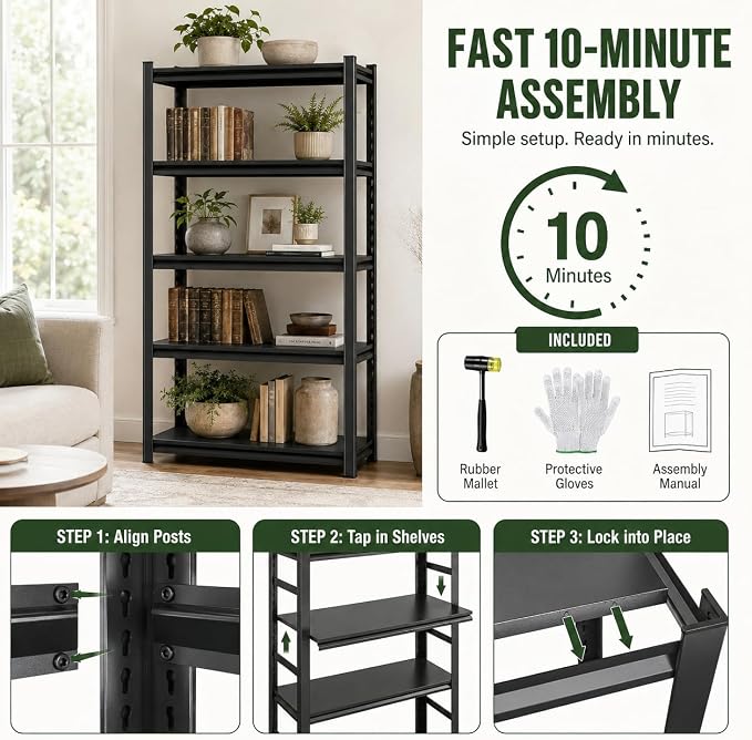 3 Tier Metal Bookshelf, Adjustable Tall Bookcase, Heavy Duty 1800 LBS Modern Deep Book Shelf, Bolt-Free Storage Shelves for Living Room, Home Office, Garage, 36" Wx 12" Dx 32" H