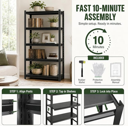 3 Tier Metal Bookshelf, Adjustable Tall Bookcase, Heavy Duty 1800 LBS Modern Deep Book Shelf, Bolt-Free Storage Shelves for Living Room, Home Office, Garage, 36" Wx 12" Dx 32" H