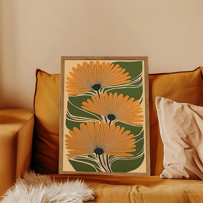 Framed Boho Floral Canvas Wall Art, Vintage Flower Pictures Wall Decor, Abstract Botanical Paintings Prints Maximalist Home Decor for living Room Bedroom Office 12x16 inch