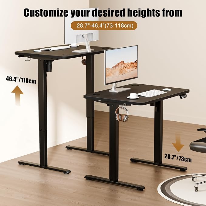 ERGOMAKER Electric Small Standing Desk, 31.5" x 23.6" Height Adjustable Sit Stand Desk with Splice Board for Home Office, Computer Desk Memory Preset (Black Frame, Black Desktop)