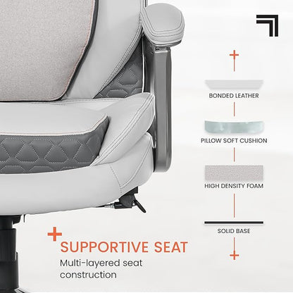 Sharper Image S600 Active Lumbar Ergonomic Bonded Leather Swivel Executive Massage Chair, White/Gray