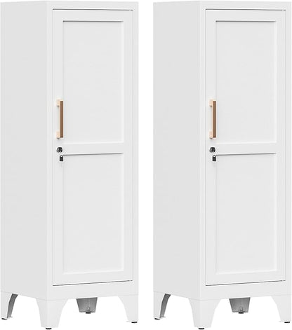46"H White Metal Locker Set of 2,Small Locking Cabinet with 1 Door and 2 Adjustable Shelves For Employees,3 Tier Small Storage Cabinet with Detachable Legs for Kitchen, Office,School,Gym,Easy Assembly