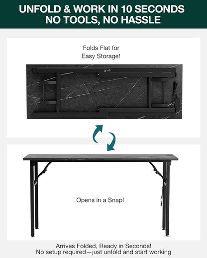 Frylr Small Folding Computer Desk – Portable 55.1 Inch Foldable Laptop Table, Collapsible and Compact for Easy and Fast Setup, Lightweight for Small Spaces, Home Craft and Study Use, Marble Greige