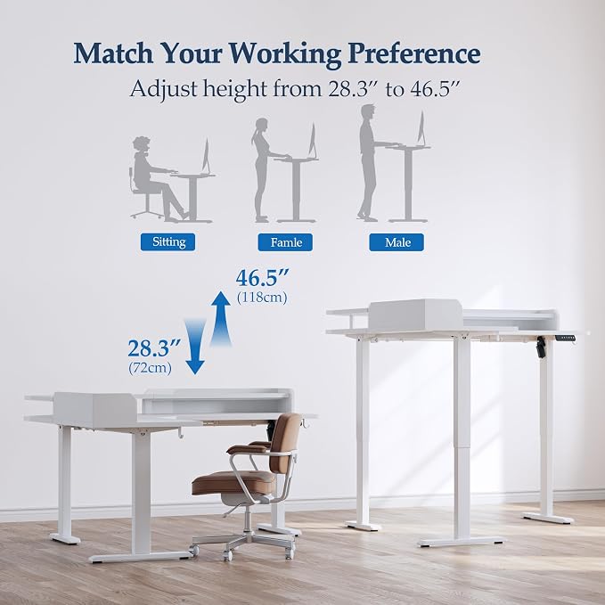 Klicelor L Shaped Electric Standing Desk 63 x 55 inch with Shelf, Height Adjustable Corner Desk, Sit Stand Desk with Storage Shelf, Home Office Computer Table, White