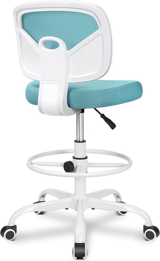 Primy Armless Tall Desk Chair, Adjustable Height and Footring, Low-Back Ergonomic Standing Desk Chair Mesh Rolling Tall Chair for Art Room, Office or Home (Teal)