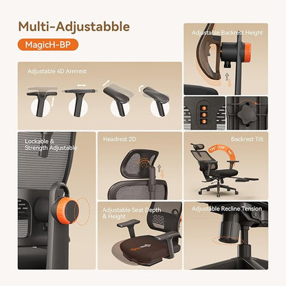 Newtral Office Chair Ergonomic with Footrest, Auto-Following Lumbar Support, High Back Desk Chair with 4D Armrest,136° Tilt Lock, Adjustable Seat Depth & Height