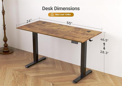 Seang Electric Standing Desk Adjustable Height, 55 x 24 Inch Sit Stand Desk with T-Shaped Frame, 3 Memory Presets & Cable Management for Home Office Computer Workstation, Black Frame/Rustic Brown Top