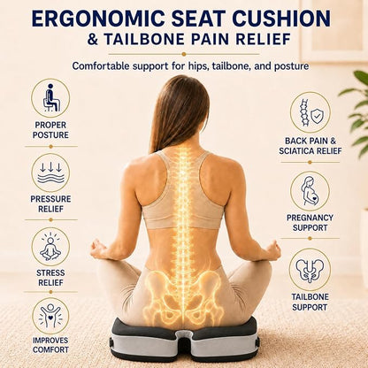 Seat Cushions for Office Chairs Wheelchair Cushion for Long Sitting Back Pain，Memory Foam Seat Car Computer Desk Chair Cushion，Coccyx Cushion for Tailbone Pain Relief Cushion Office Chair Black