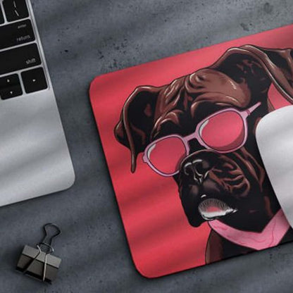 Pink Mousepad Glamour Dog Boxer Mouse Pad for Home Office Gaming Working Desk Computer Desktop Accessories Non-Slip Rubber Mousepad for Dog Lovers