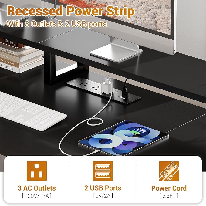 Aheaplus Computer Desk with 3 Drawers, Home Office Desk with File Drawer & Power Outlet, 59'' Gaming Desk with Led Lights, Long Work Desk with Storage Shelves, Printer Cabinet and Monitor Shelf, Black