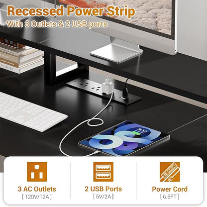 Aheaplus Computer Desk with 3 Drawers, Home Office Desk with File Drawer & Power Outlet, 59'' Gaming Desk with Led Lights, Long Work Desk with Storage Shelves, Printer Cabinet and Monitor Shelf, Black
