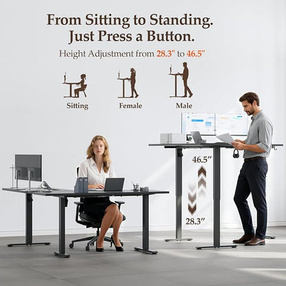 Klicelor L Shaped Standing Desk 63 x 55.1 Inch Dual Motors, Electric Height Adjustable Corner Desk for Home Office Workstation, Ergonomic Sit Stand Computer Table with Memory Controller, Black