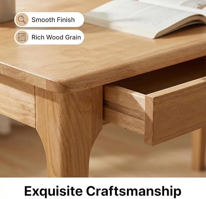 Solid Wooden Desk with Drawers, Small Writing Desk with Drawers for Computer, PC Desk for Work, Study or Gaming, Easy to Assemble (Natural, 31.5IN)