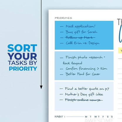 Weekly Planner Spiral Bound Notebook A5 - Undated Planner - To Do List Notebook - Habit Tracker - 52 Weeks - Daily Planner Undated for Home Work Office Business - Goal Planner - Cute Planner - Blue