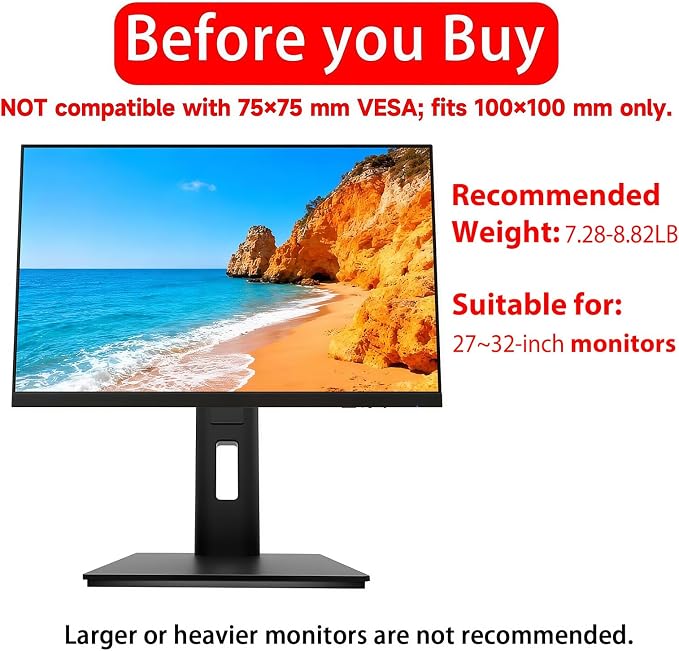 2026 Version Ergonomic VESA Monitor Stand, 150mm Spring Height adjustment,, Tool-Free Base, Swivel, Tilt & Rotation, for 26–32" Monitors, 7.28–8.82 lb, 100x100mm Vesa Mount (7.28～8.82LB)