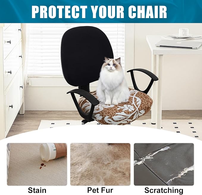 Smiry Printed Office Computer Chair Seat Covers, Stretch Fit Universal Desk Rotating Chair Cover Washable Removable Seat Cushion Protectors - Brown and Blue