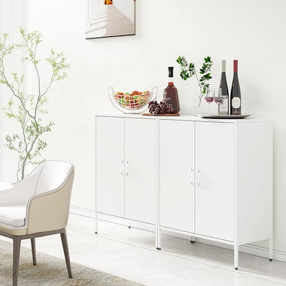 Bevivog Metal Locker Cabinet with 2 Doors, White Metal Accent Cabinets for Home Office, 40" Counter Height Storage Lockers Sideboard for Home Office Kitchen Living Room Hallway Entryway
