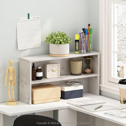 Furinno Helena Kitchen Counter Stackable Organizer Shelf, Set of 2, 23-Inch, Marble White
