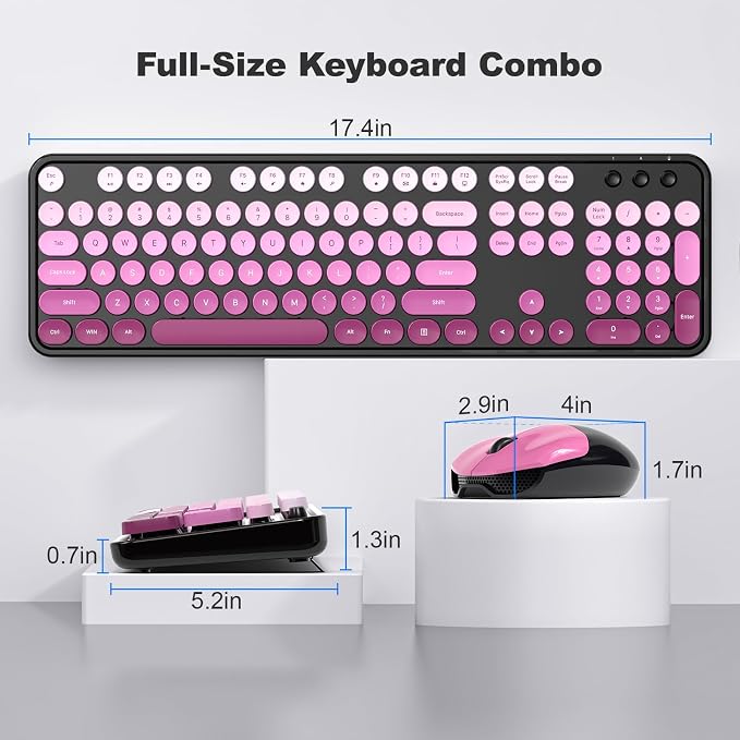 MOFII Wireless Computer Keyboard and Mouse Combo, Typewriter Full Size Keyboard with Number Pad and 2 in 1 USB Connected Mouse for PC Laptop Desktop Windows 7 8 11, Black & Pink