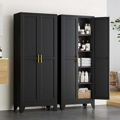 pozdeg 71" Tall Metal Storage Cabinet with 2 Doors & 4 Adjustable Shelves, Steel File Cabinet Multipurpose Organizer for Home Office Garage (Black)
