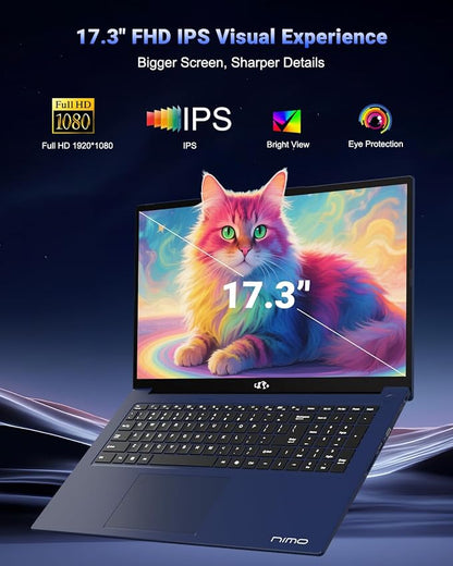 NIMO 17.3" Gaming-Creator-Laptop, 8-Core Ryzen 7 8745HS 32GB RAM 1TB SSD Beat i7-1360P up to 4.9GHz Radeon 780M, USB 4.0 FHD 100W Fast PD for Video Editing, AI Tasks & Remote Streaming, 2-Yr Warranty