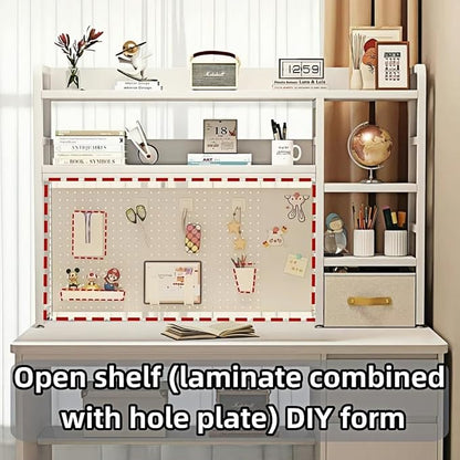 Desktop Bookshelf, pegboard Storage and Organization Rack, Dorm Desk Shelf, Desk Hutch, Desktop Storage for Office, Study, Student Display Rack,Desktop Shelves (White 37.4" Lx9.9 Wx37 H)