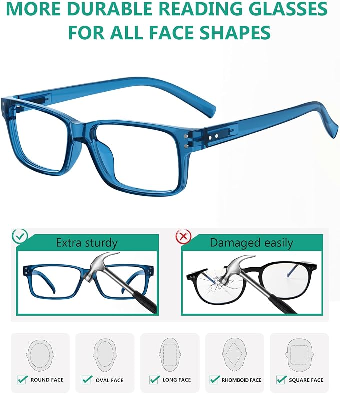 Eyekepper Vintage Reading Glasses for Men - 3 Pairs Black and 2 Pairs Blue - Spring Hinges Classic Readers +3.50