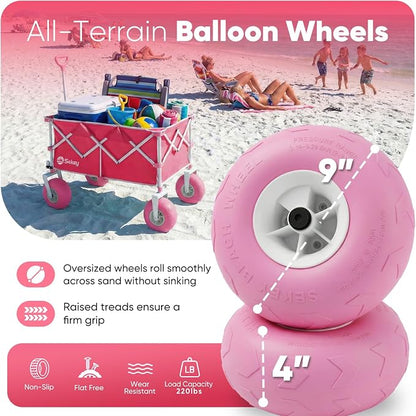 Sekey Heavy Duty Beach Wagon with 9" Big Sand-Proof Wheels – 600lb Capacity, 200L Oversized Foldable Cart | Adjustable Handle & All-Terrain Tires for Sand, Camping, Groceries
