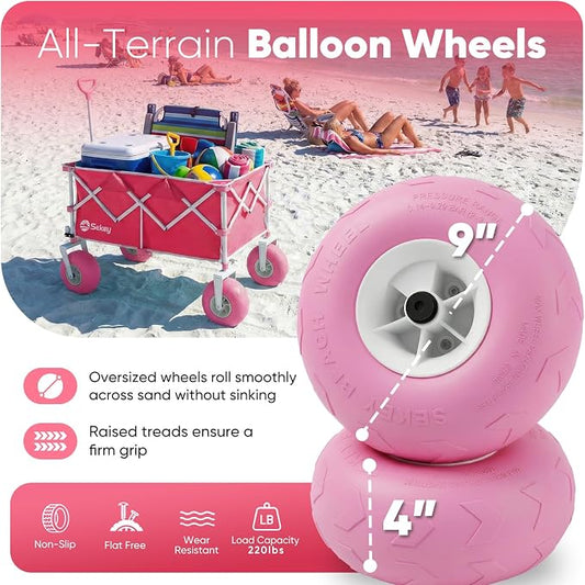Sekey Heavy Duty Beach Wagon with 9" Big Sand-Proof Wheels – 600lb Capacity, 200L Oversized Foldable Cart | Adjustable Handle & All-Terrain Tires for Sand, Camping, Groceries
