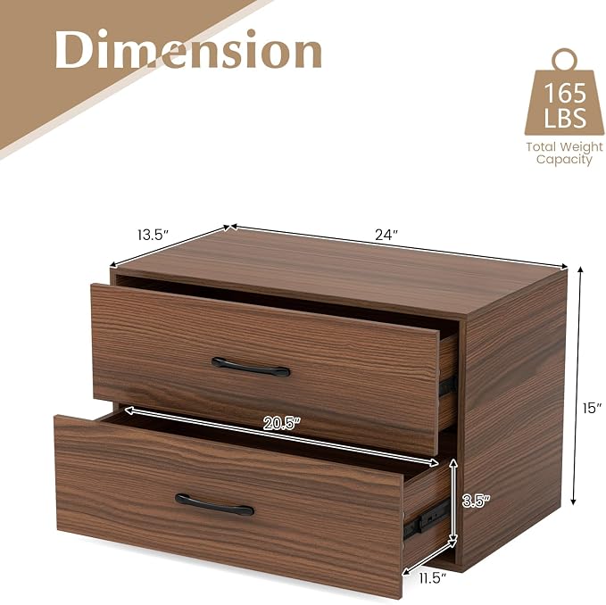 2 Drawer Lateral File Cabinet, Stackable Home Office Drawers, Under Desk Printer Stand, Low Storage Organizer, Horizontal Wooden Filing Cabinet for Study Living Room, No Wheels (1, Walnut)