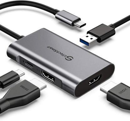 UtechSmart HDMI to USB C Adapter, 4-in-1 USB C Hub, Dual HDMI Adapter with 4K, USB C to USB Adapter for MacBook Pro Air, Dell, HP, Microsoft, Chromebook, Lenovo, iPhone 16 (100W PD USB 3.0)