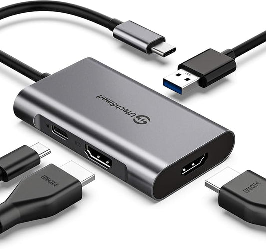 UtechSmart HDMI to USB C Adapter, 4-in-1 USB C Hub, Dual HDMI Adapter with 4K, USB C to USB Adapter for MacBook Pro Air, Dell, HP, Microsoft, Chromebook, Lenovo, iPhone 16 (100W PD USB 3.0)