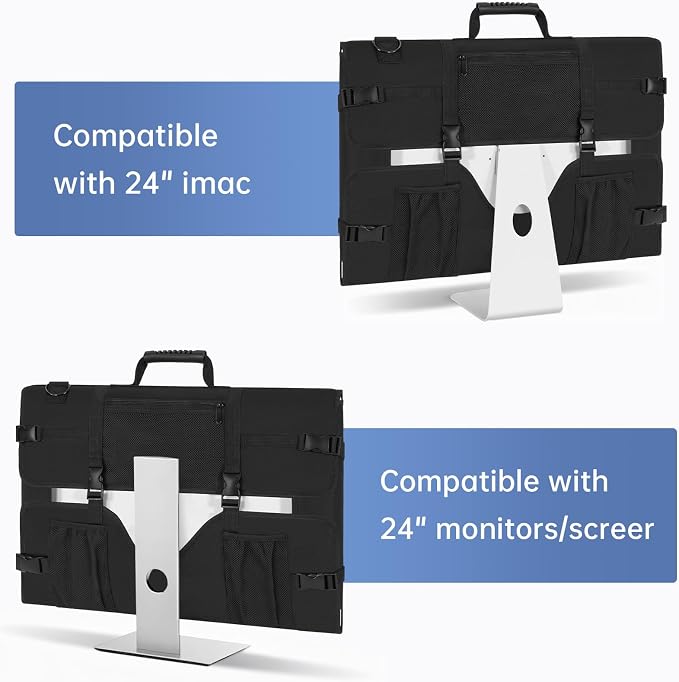 Monitor Carrying Case, Travel Case for 24'' LCD Screens and Monitors Protective Bag Monitor Dust Cover with Carry Handle & Adjustable Shoulder Strap Compatible with Desktop Computer and Accessories