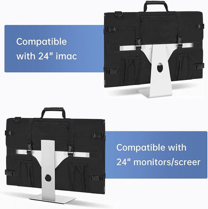 Monitor Carrying Case, Travel Case for 24'' LCD Screens and Monitors Protective Bag Monitor Dust Cover with Carry Handle & Adjustable Shoulder Strap Compatible with Desktop Computer and Accessories