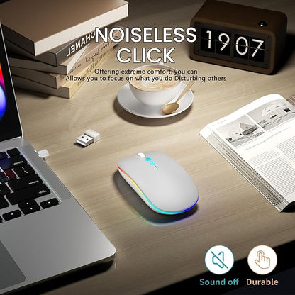 Halpilt LED Wireless Mouse A100S Rechargeable Portable Silent Mouse with Optional USB and Type-C Receiver 3-Speed Adjustable DPI for PC/Mac/Laptop (Frosted Silver)