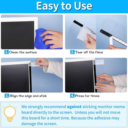 Monitor Memo Board, 4PCS Transparent Computer Monitor Side Panel Creative Desktop Memo Board, Acrylic Desktop Computer Sticky Note Holder for Home Office