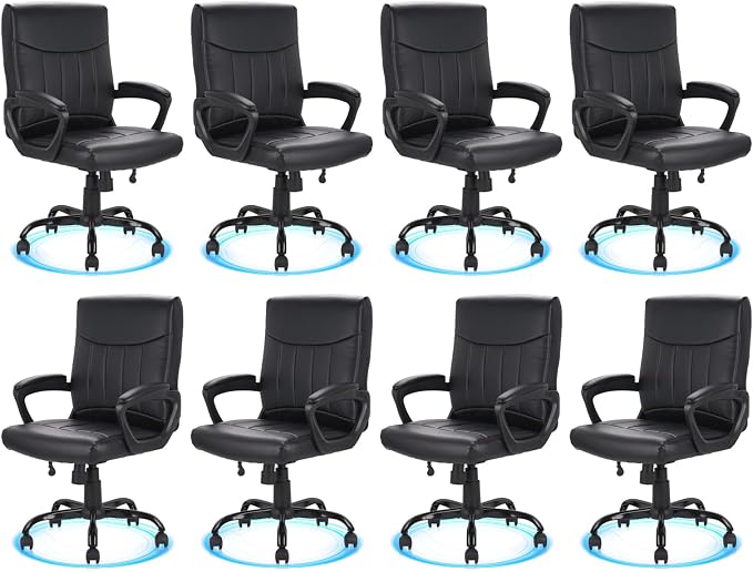 CLATINA Leather Office Executive Chair with Lumbar Support and Padded Armrestes, Swivel Rolling Ergonomic Mid Back Computer Task Desk Chair for Home, Conference, Waiting Room, Black, 8 Pack