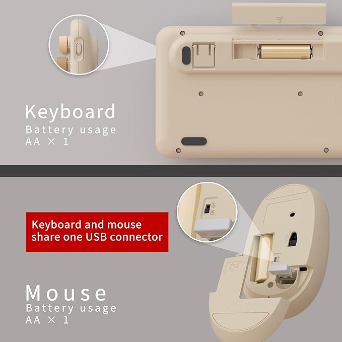 UBOTIE Colorful Wireless Keyboard and Mouse Combos, Retro Typewriter Floating Flexible Full-Sized Keys Computer Keyboard with Optical Mouse, 2.4GHz USB Connection for Windows Mac (Milk Tea -Colorful)