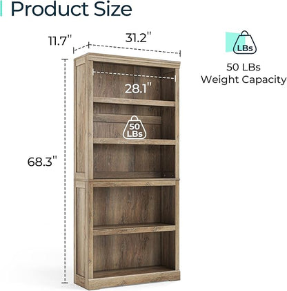 LINSY HOME 5-Shelf Bookcase, Bookshelves Floor Standing Storage Shelves 68 in Tall Bookcase Home Decor Furniture for Home Office, Living Room, Bed Room - Light Brown