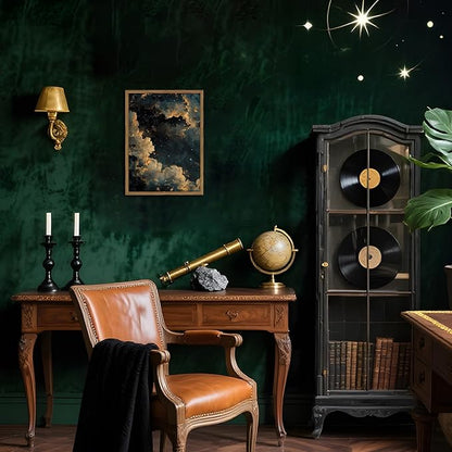 Dark Academia Cloud Wall Art, Vintage Moody Celestial Canvas Wall Decor Paintings, Maximalist Gold Night Sky Stars Aesthetic Posters Prints Pictures for Living Room Bedroom Home Decor 12x16 In Framed