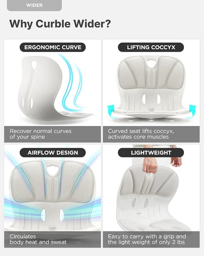 curble Wider – Ergonomic Desk Chair Seat Cushion, Everyday Passive Posture Trainer for Work from Home, Office & Car, Breathable Lumbar Support