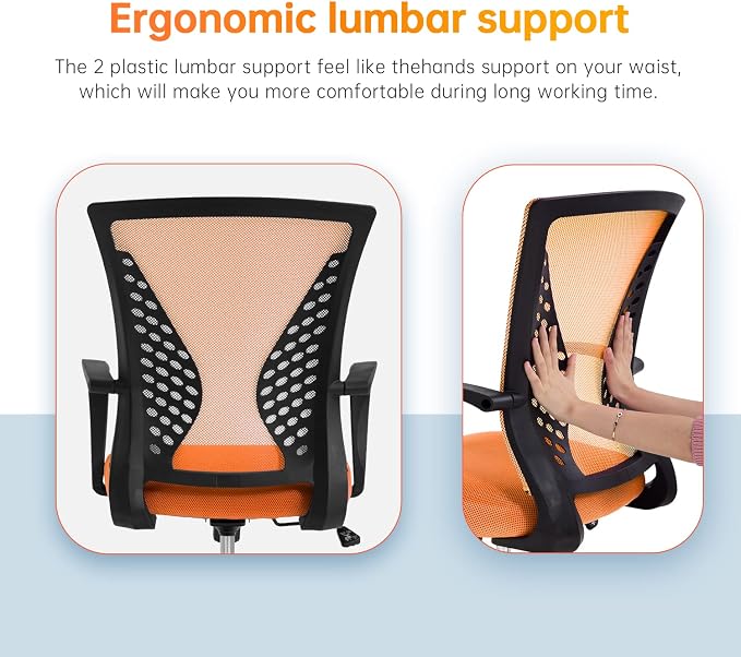 Mesh Office Chair Desk Chair Computer Chair with Lumbar Support Armrest Rolling Swivel Adjustable Ergonomic Task Chair for Adults(Orange)