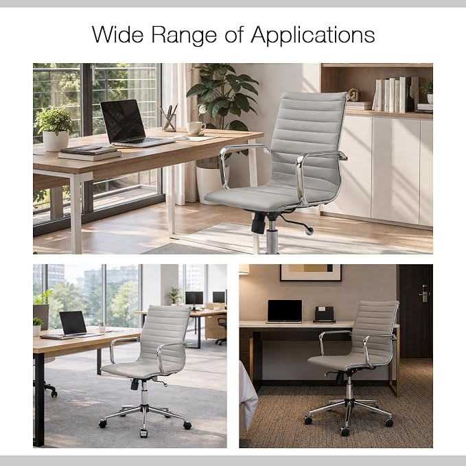 Gray Office Chair Ergonomic Computer Desk Chairs Executive Conference Room Chair Leather Modern Home Office Chair for Desk Mid Back Adjustable Swivel Chairs with Lumbar Support(Gray)…