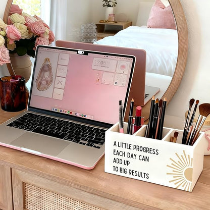 Boho Mental Health Inspirational Pen Holder, Motivational Pencil Holder for Desk, Boho Sunshine Inspirational Wooden Box Sign Decorations for Therapy Counselor Office Classroom Desk Tabletop