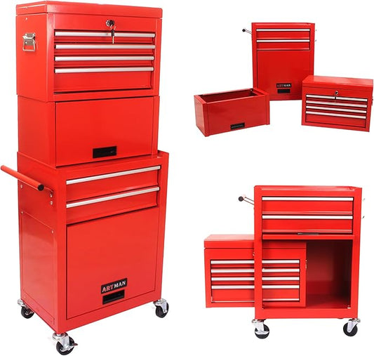 RYH 6 Drawers Rolling Tool Chest & Tool Box on Wheels | Heavy Duty Metal Cart with Ball Bearing Drawers | Fits US General Tool Box for Garage Storage (Red, 6 Drawers 3 in 1/51.99" H × 20.87" W)