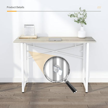 Lutown-Teen Folding Desk 47 inch No Assembly Required Home Office Table, Writing Gaming Computer Camping Desk, Beige
