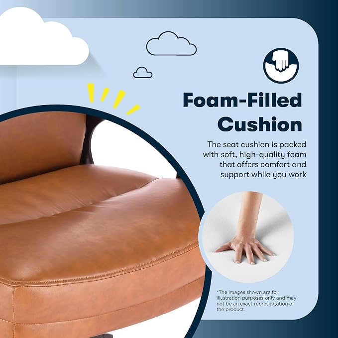 Serta Comfort Executive Big & Tall Office Chair, Ergonomic High-Back Computer DeskChair, Semi Plush Cushion Seat, Soft Padded Armrests, SertaQuality Foam, Metal Swivel Base, Bonded Leather, Cognac