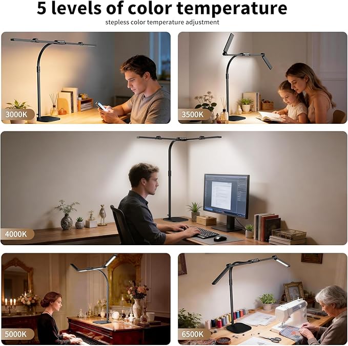 Omorepa 4 Light Bar Design Goose-Neck Architect Desk Lamp with Base,24W Bright Led Tall Overhead Desk Light for Home Office,Eye Care Reading Table Light for Desktop Working,Drafting,Reading